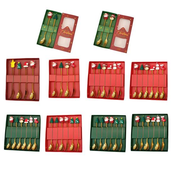 Набор рождественских ложек из нержавеющей стали, тематика «Елка, Санта, Звезда», ложки для перемешивания кофе, праздничная кухонная утварь с подарочной коробкой