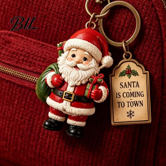Christmas Theme Keychain Santa Claus Keychain, Cartoon Snowman Reindeer Elf Highland Cow Character Keyring, Xmas Pendant for Party Favors Gingerbread