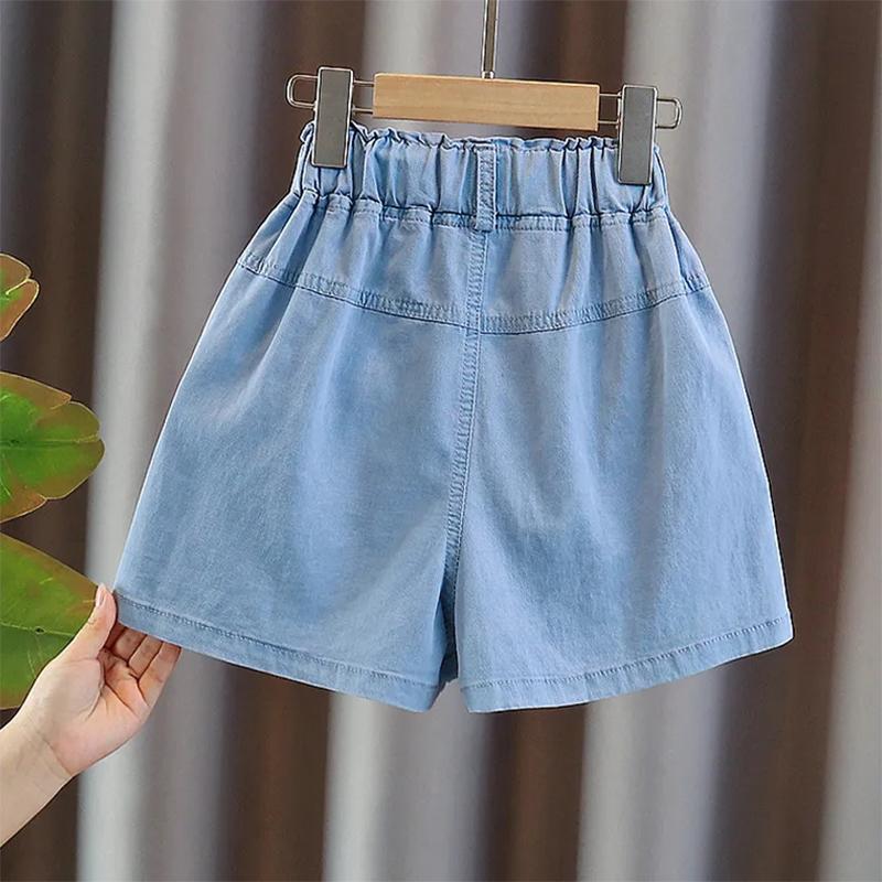 Girls Denim Pearl Short Skirt Summer Fashion Pleated Skirt Children's Culottes