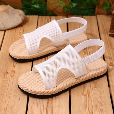 Легкие модные сандалии на плоской подошве, новые однотонные римские туфли с эластичной сеткой сзади