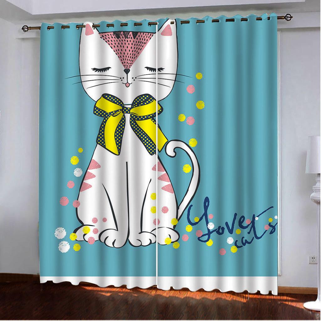 Curtains Cute Cartoon Cat Single Series 3D Digital Printing High Density Blackout Curtains