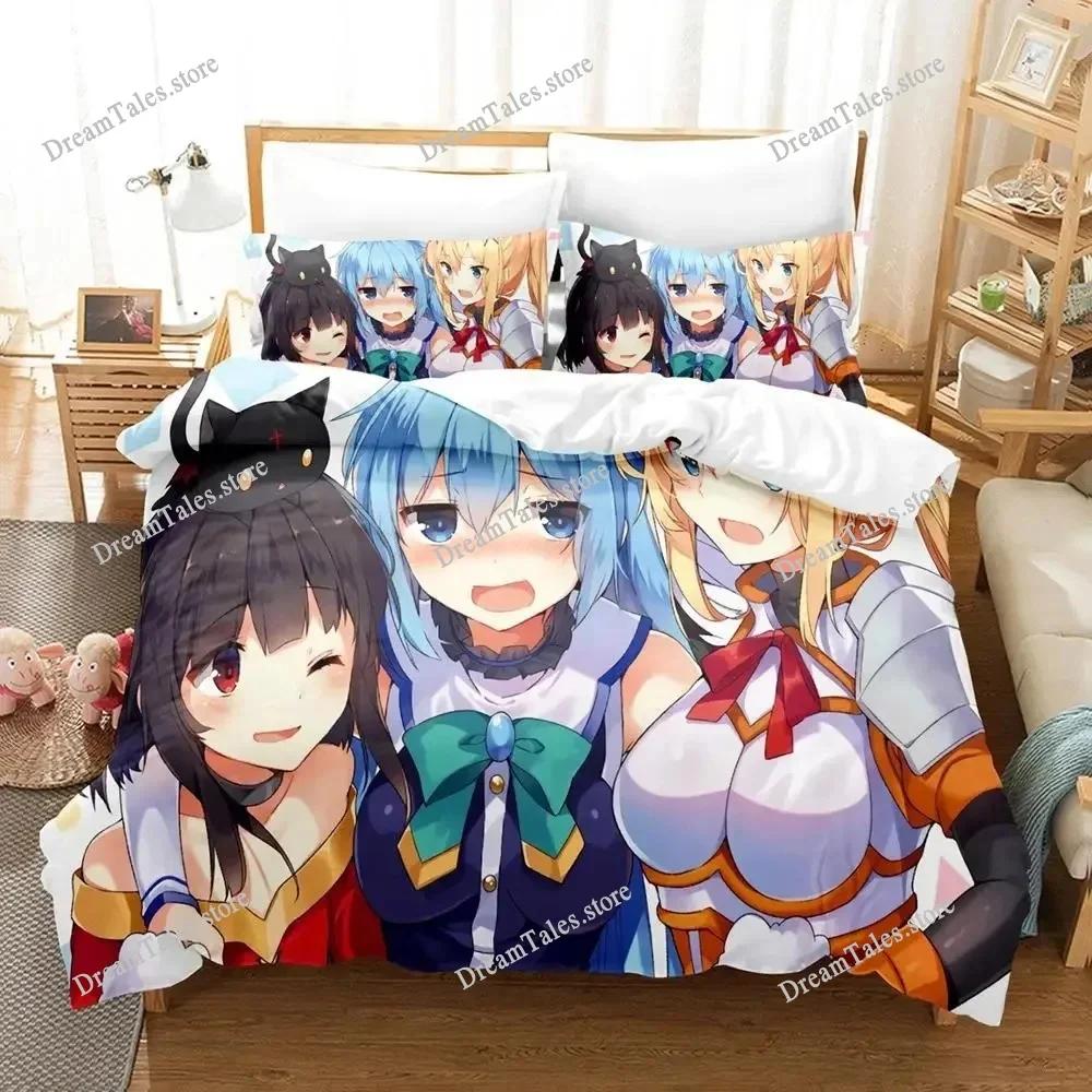 KonoSuba Роскошный Комплект Постельного Белья Японское Аниме Мультфильм Пододеяльник Комплект Покрывало Хлопок Размер Твин Односпальный Печатный Домашний Текстиль
