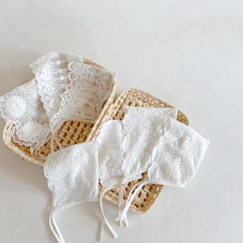 Весна-лето, кружевная цветочная шапочка для новорожденных мальчиков и девочек, элегантная белая шапочка принцессы для малышей, мягкий хлопковый реквизит для детской фотосъемки