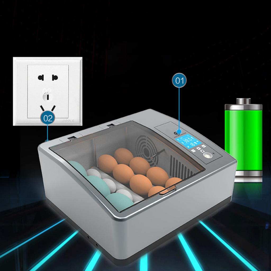 Fully Automatic Digital Egg Incubator, 16 Egg Capacity w/ LCD Display, 110V/12V Dual Voltage, Temperature and Humidity Control