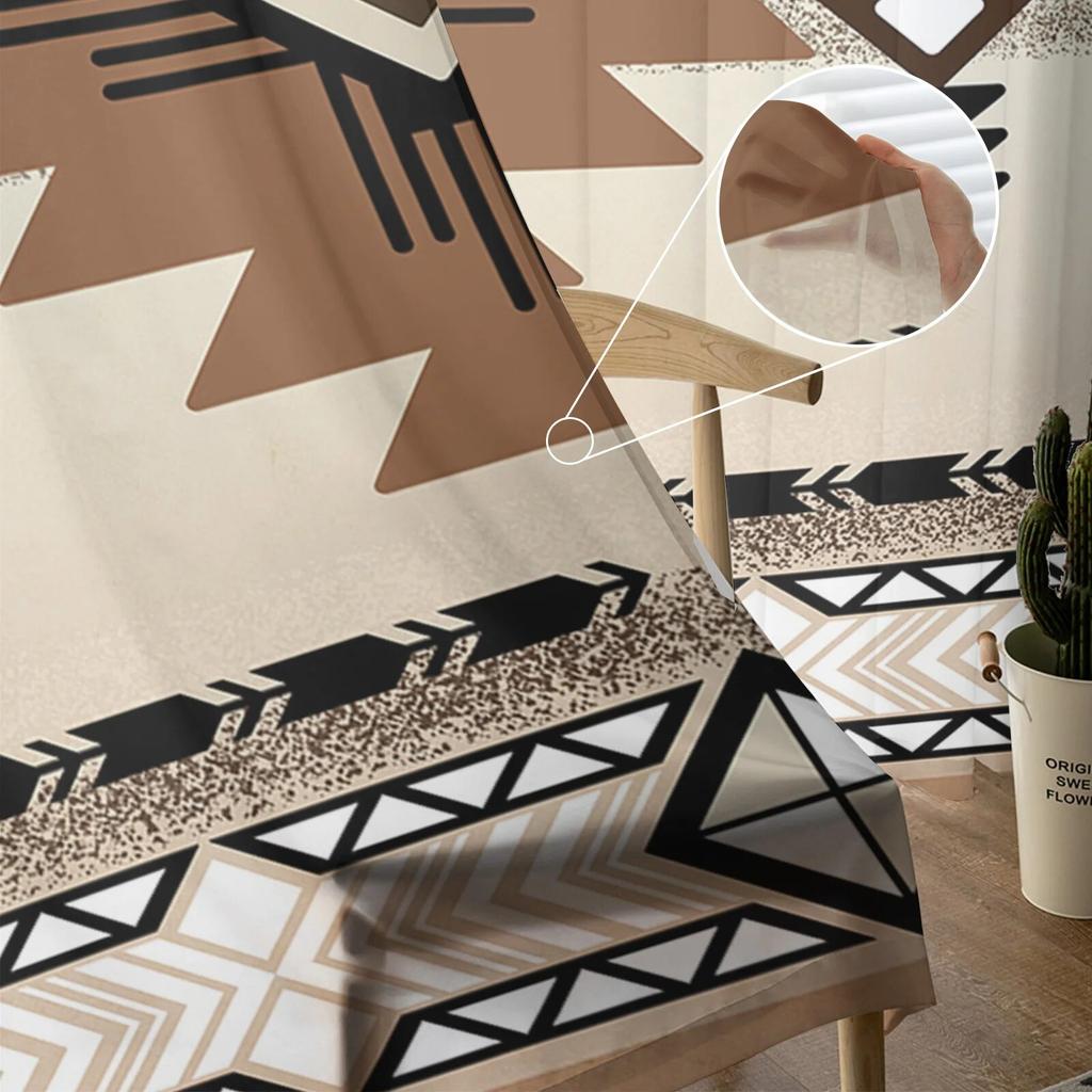 Прозрачные шторы с индийской геометрической графикой для гостиной, спальни, тюлевые занавески для кухни, вуаль, шторы, жалюзи, панели