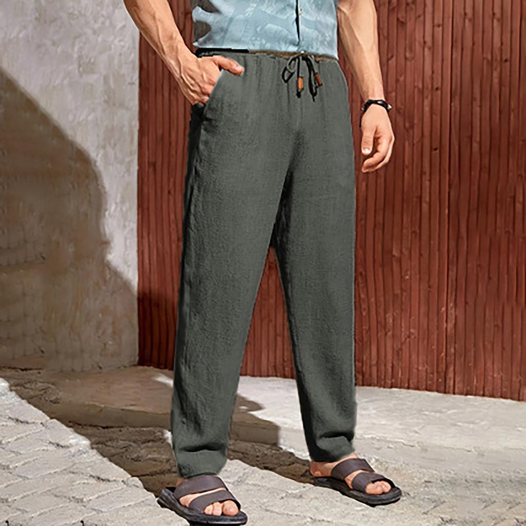 Новые европейские и американские мужские повседневные брюки из хлопка и льна с завязками
