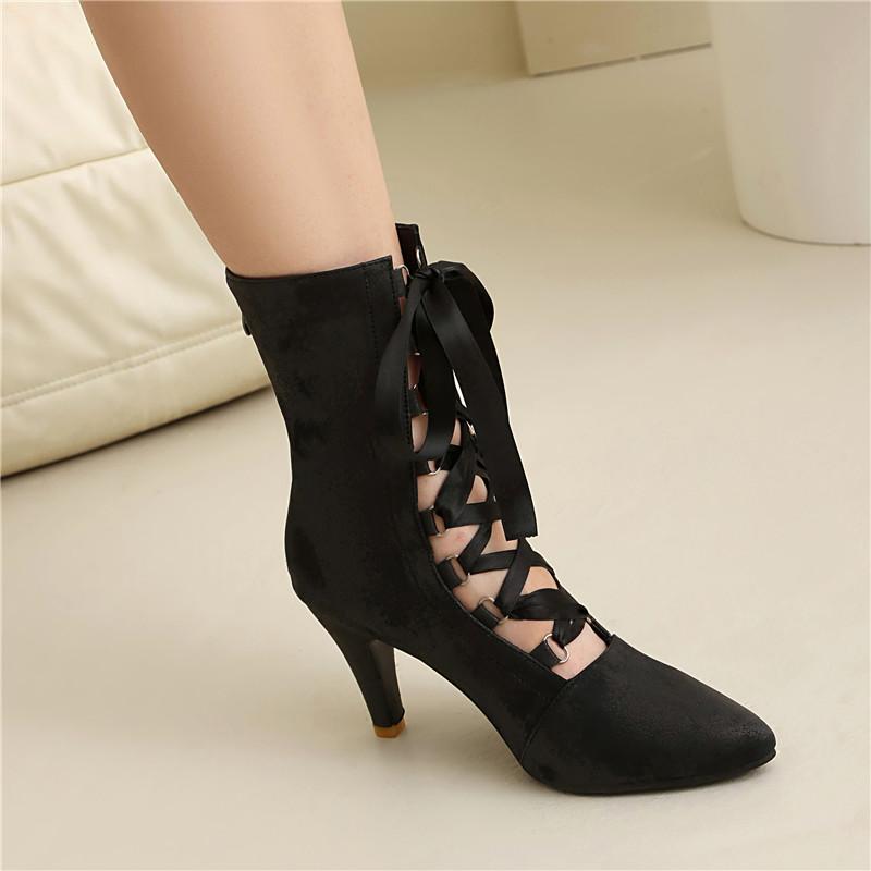 Women's High-heeled Short Boots, Sexy European and American Style, Pointed Thin Heel Large Size Single Boots