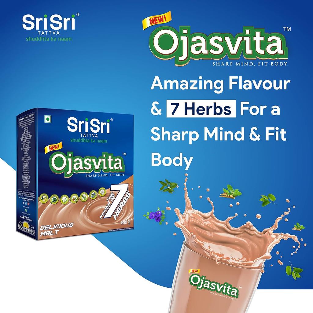Sri Sri Tattva Ojasvita Порошковая смесь для напитка на основе солода Для ежедневной жизненной силы, концентрации и питания 200 г Упаковка 1 шт.