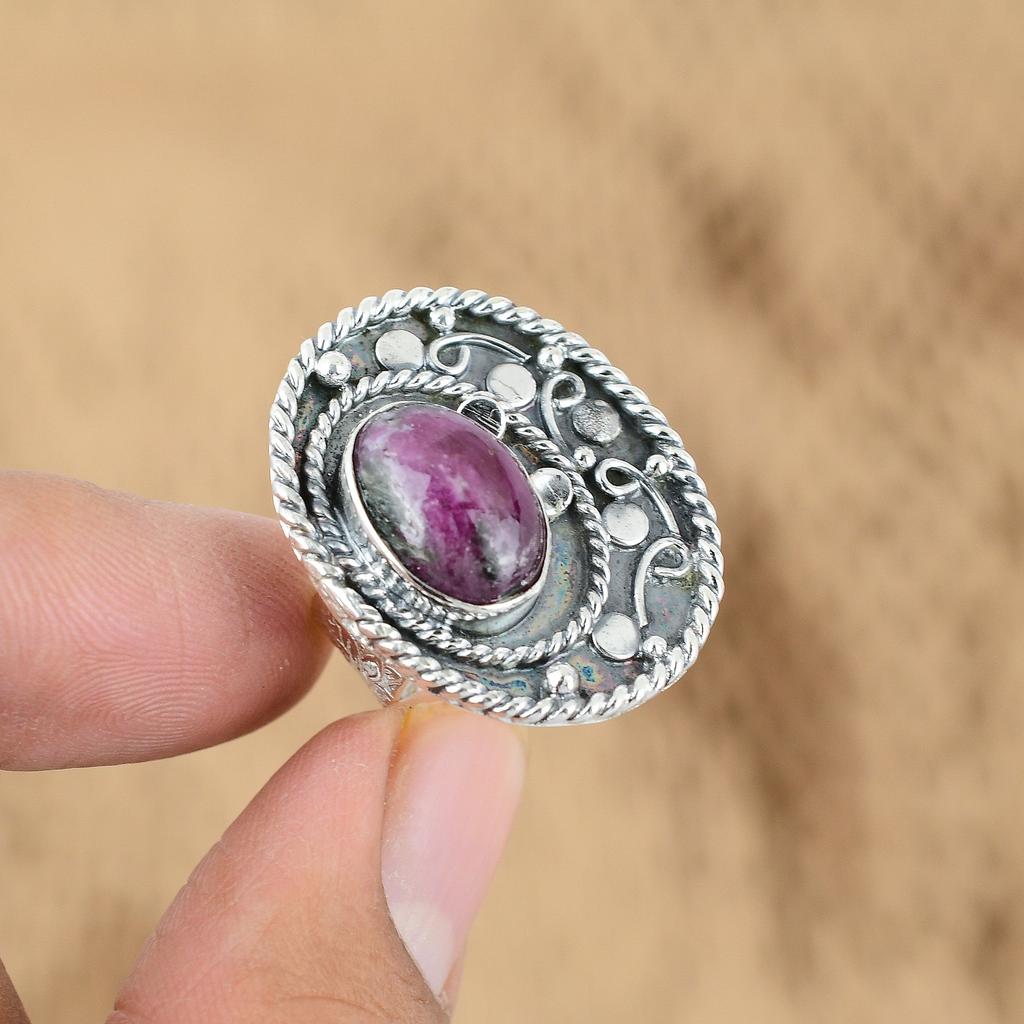 Натуральный Родонит Драгоценный Камень Обещание Регулируемое Кольцо 925 Стерлинговое Серебро Для Девочек