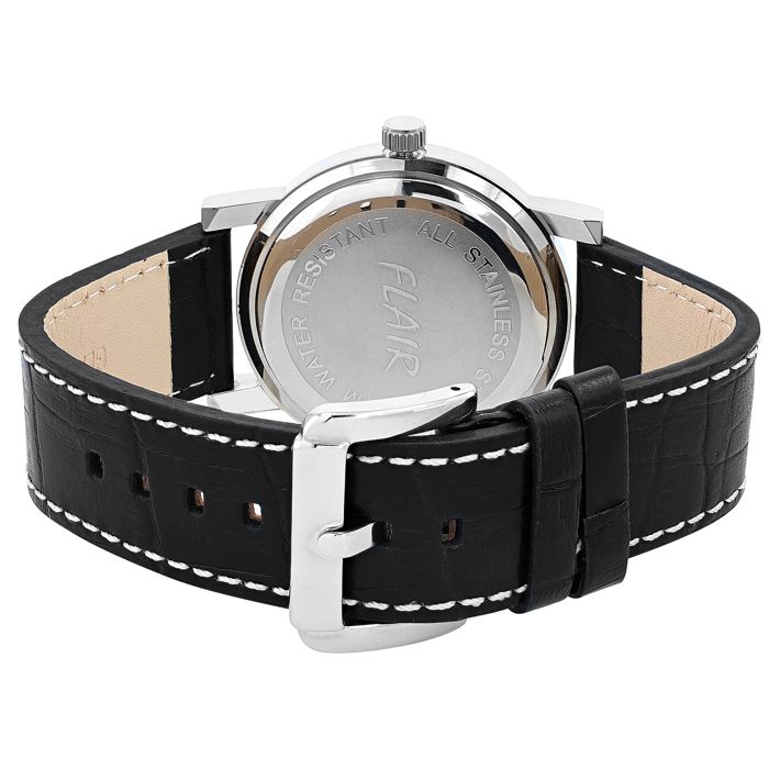 Montre bracelet - FLAIR - Flair - Boîtier ovale 42 mm - Bracelet cuir noir 22 mm - Quartz 5 ATM