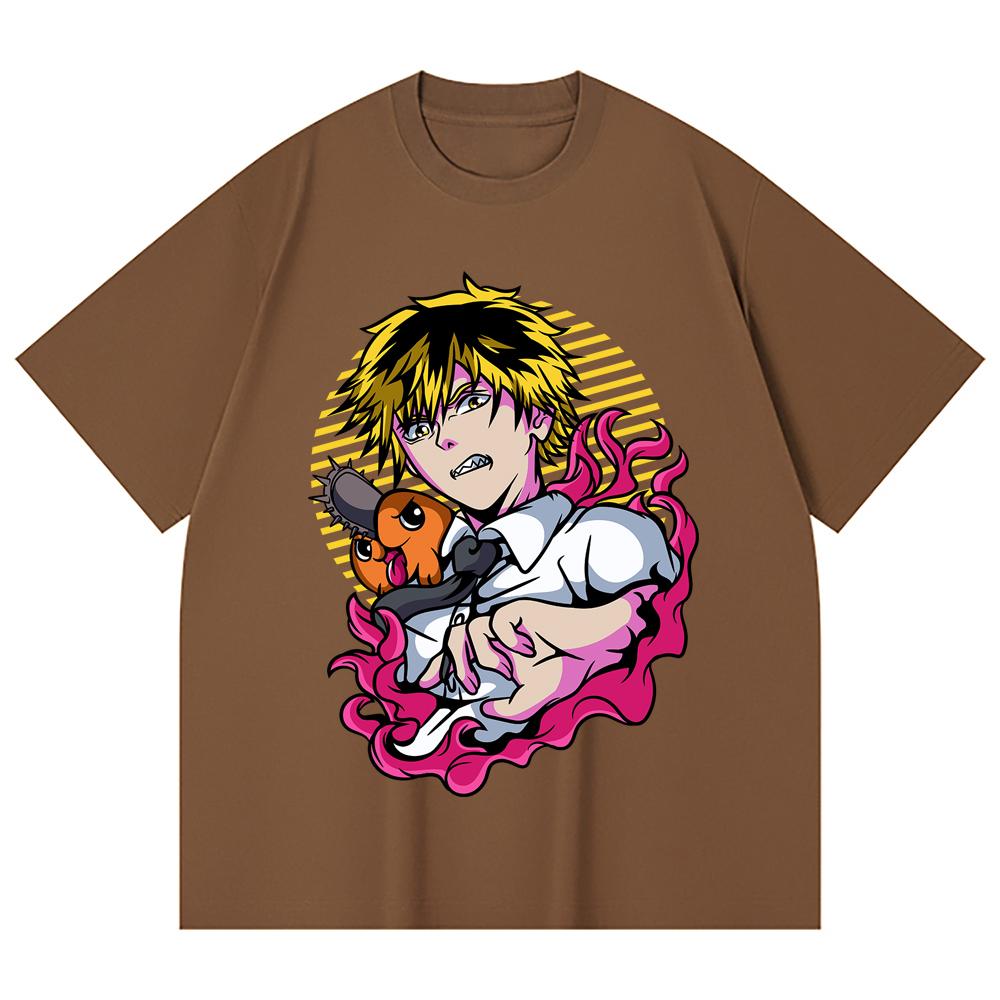 230 Gsm 100% Cotton Chainsaw Man V4 Denji Pochita Print Unisex Heavy Cotton T Shirt