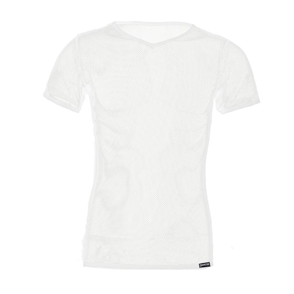 Mens Blouses Mesh Fishnet Short Sleeve Sheer Tank Top T-shirt Vest Tee