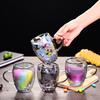 Кружка кофейная стеклянная с двойными стенками и ручкой, из высокоборосиликатного термостойкого стекла, с красочным дизайном в виде лепестков, для горячих и холодных напитков, латте, чая, сока, изолированная кружка