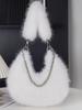 Autumn/Winter Faux Fox Fur Plush Shoulder Bag with Pearl Chain