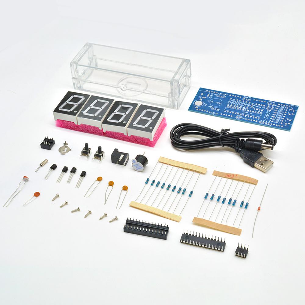 4-значный светодиодный цифровой электронный температурный часы DIY Kit электронные часы светодиодный микроконтроллер с прозрачным корпусом