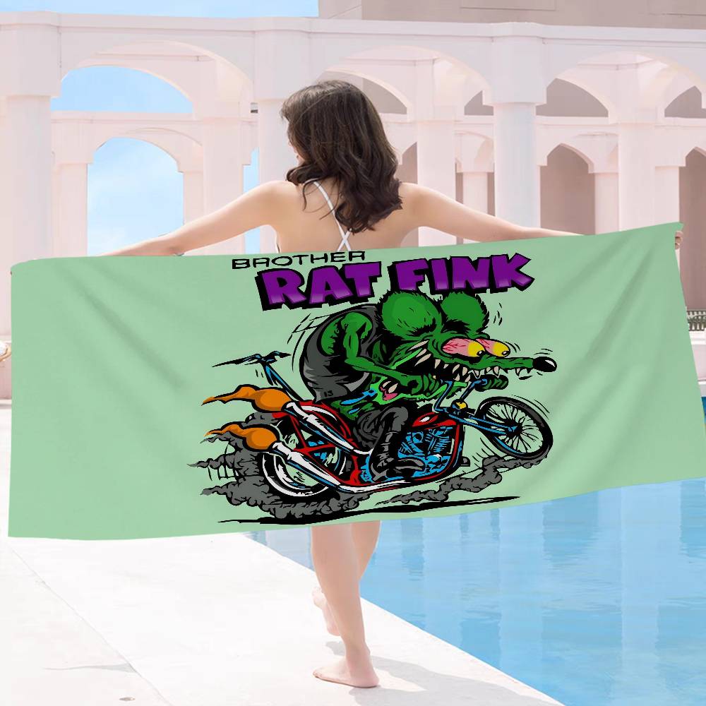 Cartoon Rat Fink Bath Towel Microfiber Soft Water Absorbing Breathable For Girl Kids Decorative Cartoon Beach Towel