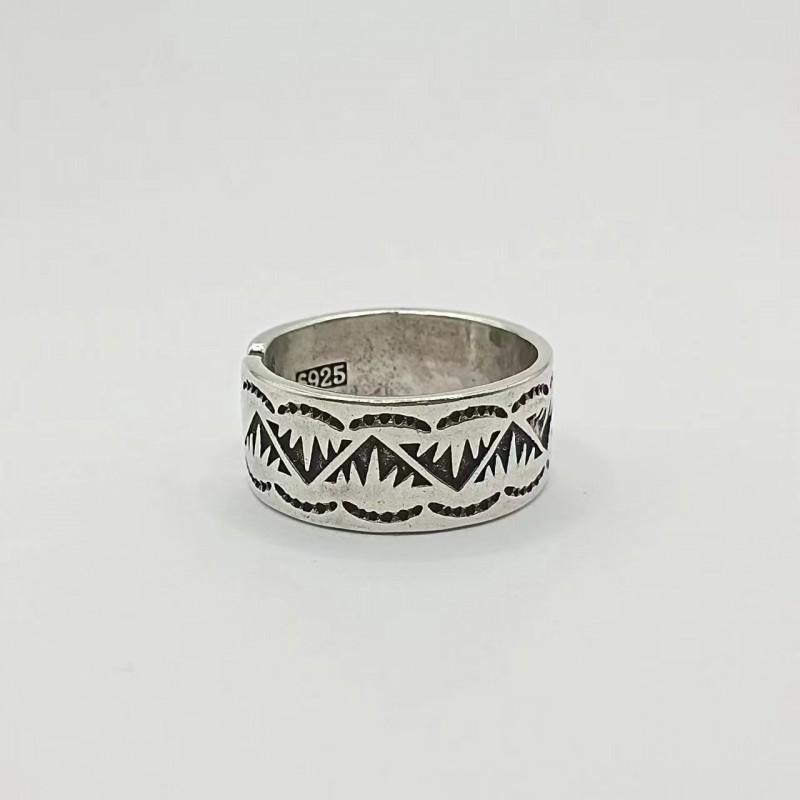 Handcrafted Navajo Style Sterling Adjustable Ring Men Women Geometric Tribal Design Vintage Statement Finger