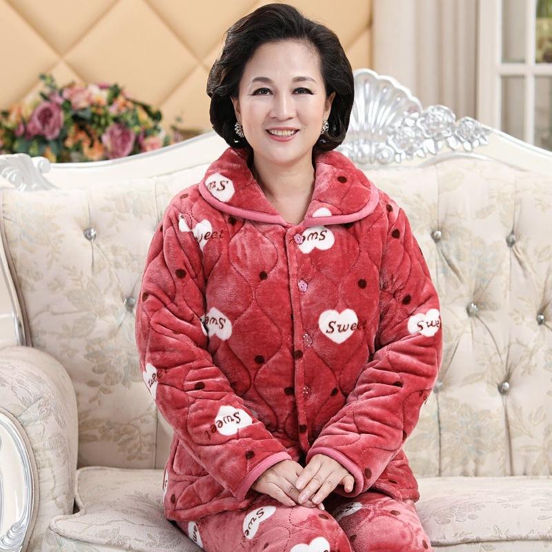 Зимняя стеганая пижама трехслойная утолщенная коралловый флис домашняя одежда женский комплект пижамы большого размера
