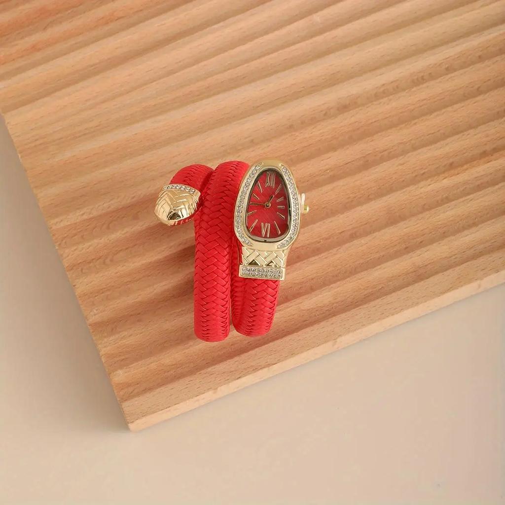 Модные женские кварцевые часы в форме змеи, плетеные, роскошные, со стразами, римский циферблат, наручные часы для девушек, часы Reloj Mujer