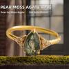 Real 925 Sterling Silver 18K Gold Plated Pear Cut Green Gemstone Teardrop Moss Agate Ring for Women
