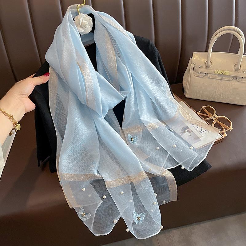 Luxury Silk Shawl Scarf for Women Design Embroidery Flowers Hijab Wraps Bufandas Female Headkerchief Fouloud Echarpe
