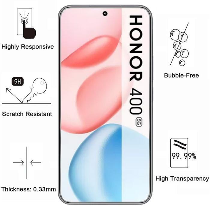 Case and Screen Protector - Phonillico® - Honor 400 5G - Flexible - Transparent - 2 Tempered Glass