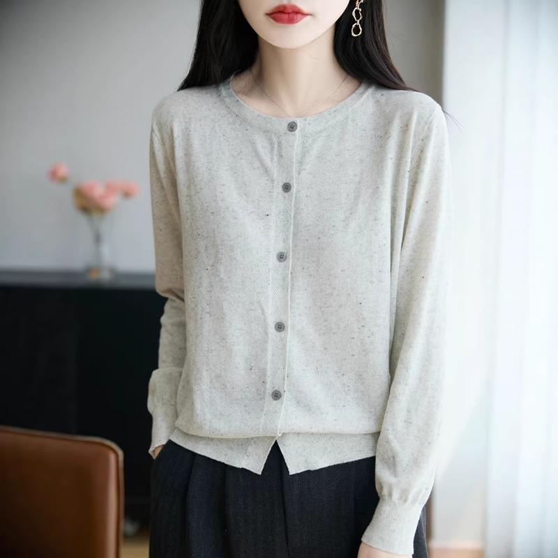 Women S Loose Fit Long Sleeve Knit Cardigan Speckled Yarn Casual Top