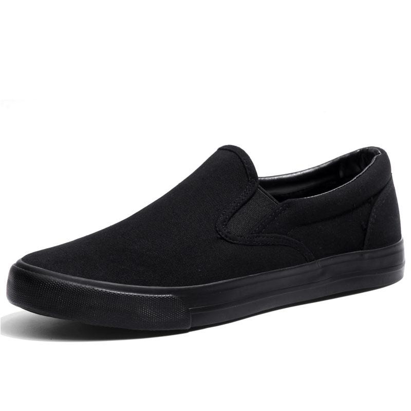 Туфли без застежек Cool Young Man Street Pure Black Shoes Дышащие плоские мужские повседневные туфли размера плюс 45