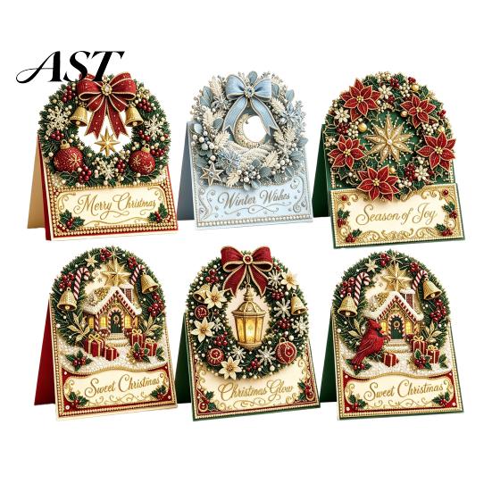 Unique Handmade Festival Gifts DIY Christmas Card Kit, 3D Pop-Up Faux Pearl Art Snowman Craft Set Santa Elk Wreath Card, Xmas for Family And