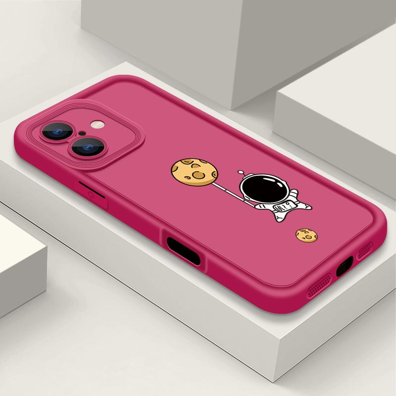 Простой матовый противоударный чехол для телефона с рисунком лунного астронавта для iPhone 16 Pro Max 15 Pro 14 13 12 11 XS XR 8 7, защита линз, мягкий бампер из ТПУ