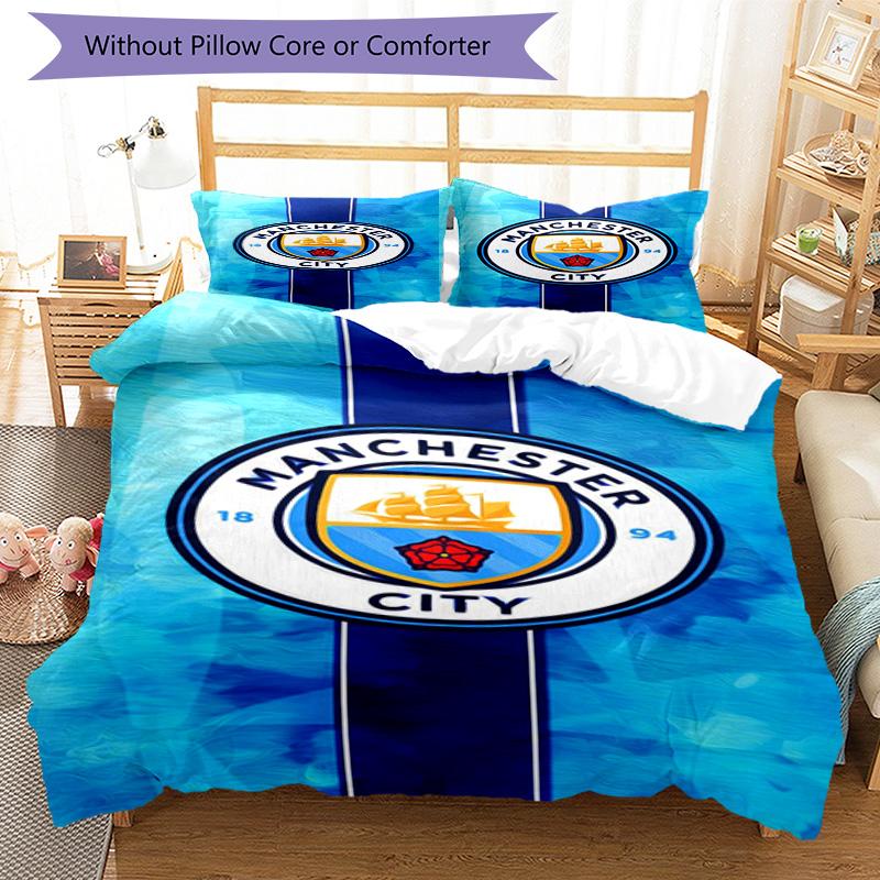 Manchester City F.C Printed Pattern Duvet Cover Set – includes 1 duvet cover and 2 matching pillowcases Bedroom decor Christmas gifts