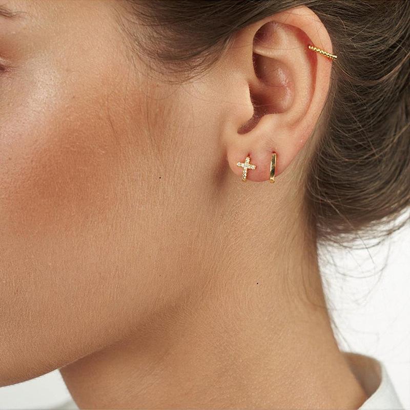 Серьги, Цирконий Крестовина Ухо Пряжки Ins Стиль Ниша Дизайн Серьги Модные Серьги