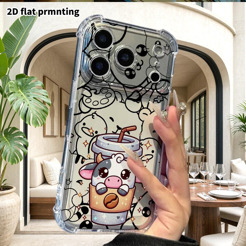 Phone case: 2D flat, fits iPhone 18 17 16 15 14 13 Pro, cute little cow with flowers, perfect Christmas and Halloween holiday gift