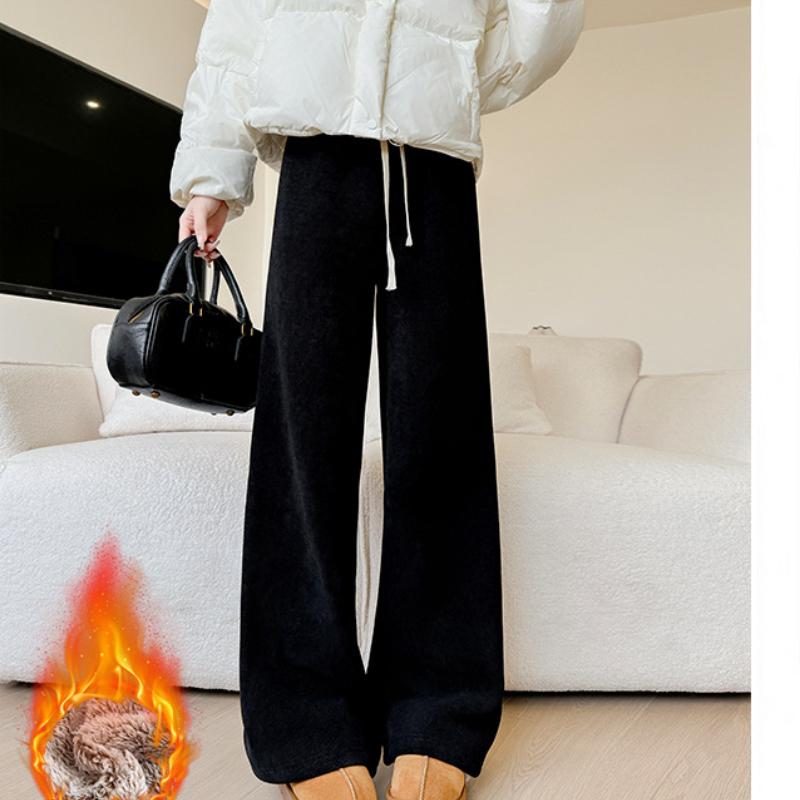 Kapok Arctic Velvet Wide-leg Pants for Women In Autumn and Winter New Style Draped Thickened Straight Pants Casual Lazy Slim and Velvet Pants