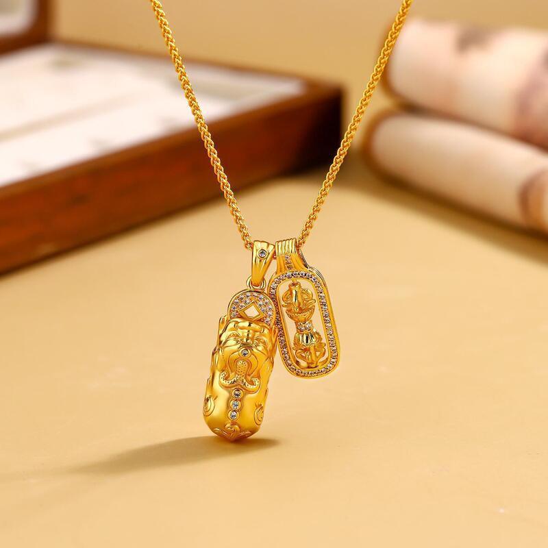 Copper Gold Plated Pendant Necklace With Pixiu Vajra Charm Rhinestone Accented Layered Choker Women