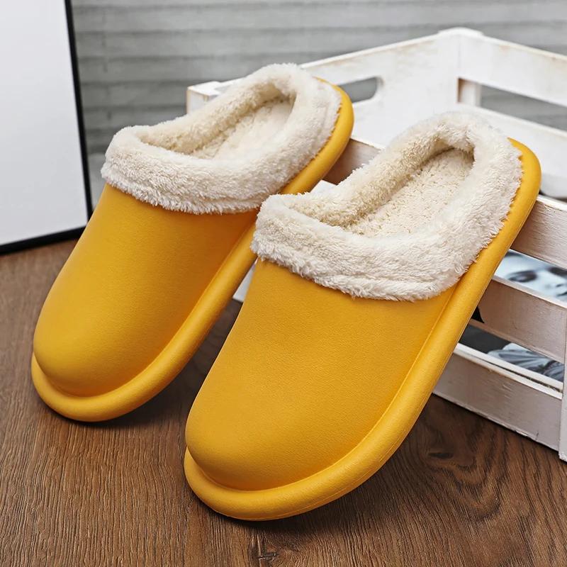 Женские зимние домашние тапочки для влюбленных, уютные, теплые, плюшевые, для дома, мужские, зимние, теплые, противоскользящие, мягкие, из ЭВА, водонепроницаемые