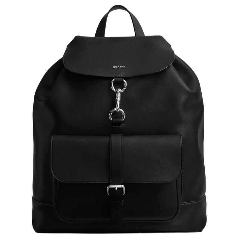 COACH Lennox 35 adjustable shoulder strap natural grain and vegetable tanned leather backpack large size men's black