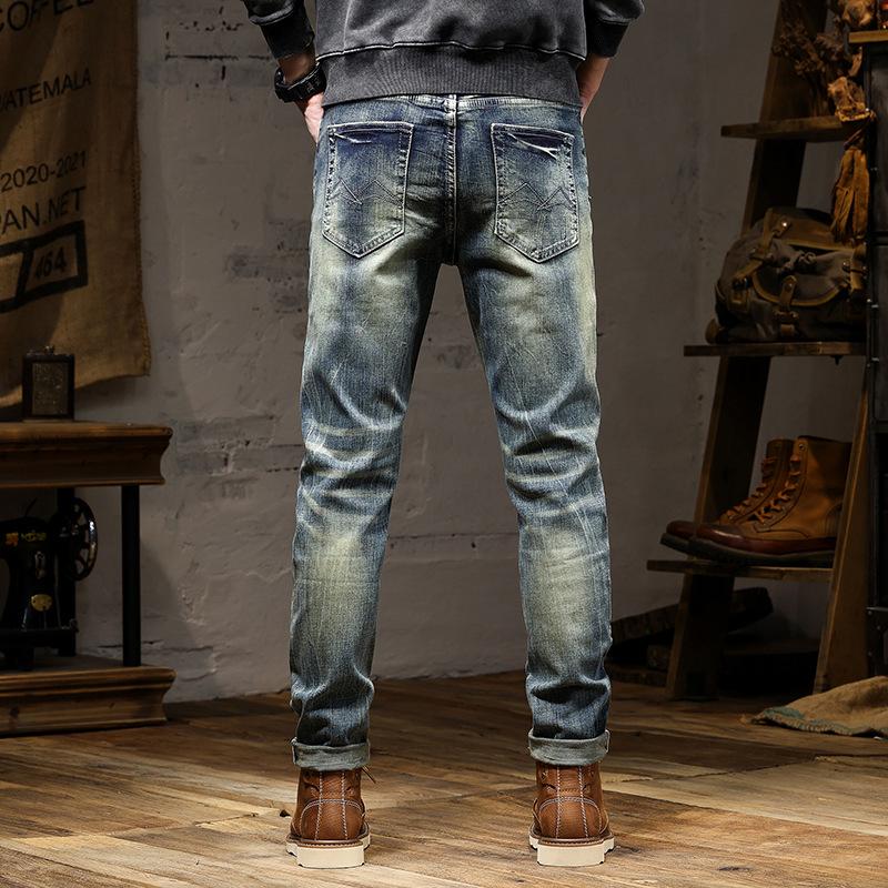 2024 европейские и американские новые ретро потертые джинсы мужские высококачественные потертые прямые штаны ностальгические эластичные джинсовые брюки