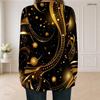 Women Plus Size Square Neck Long Sleeve Black Printed Button Detail Faux Two Piece T Shirt
