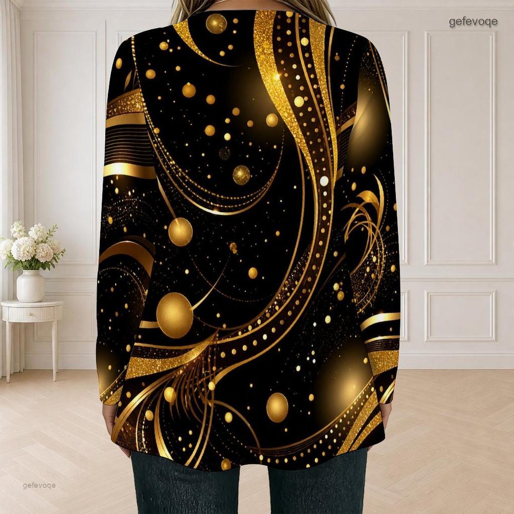 Women Plus Size Square Neck Long Sleeve Black Printed Button Detail Faux Two Piece T Shirt