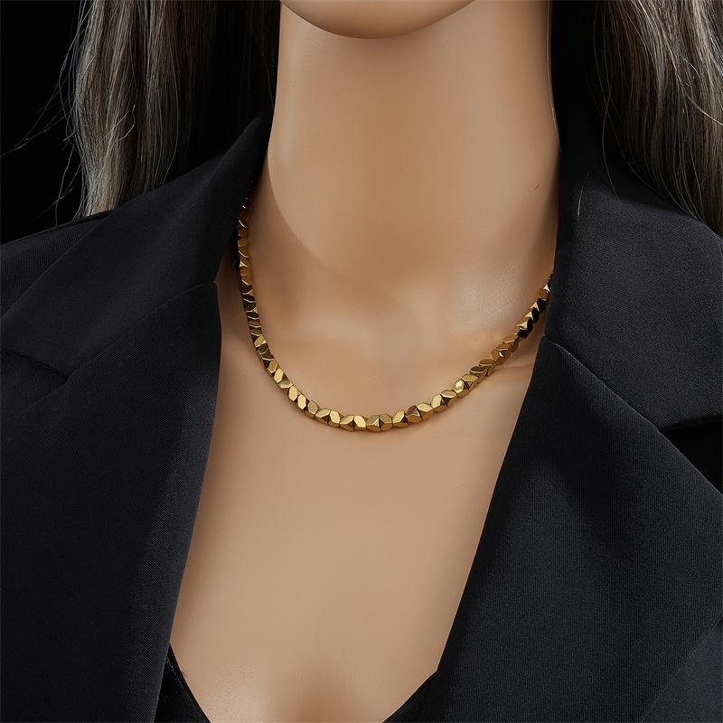 XIYANIKE 316L Stainless Steel Necklace for Women Gold Color Chain Irregular Bead Exquisite Charming New Trends Simple Jewelry