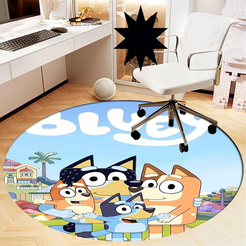 Bluey Printed Round Rug Carpet Chair Rug Area Rug Entryway Doormats,for Office Chair Living Room Bedroom Kitchen Room.