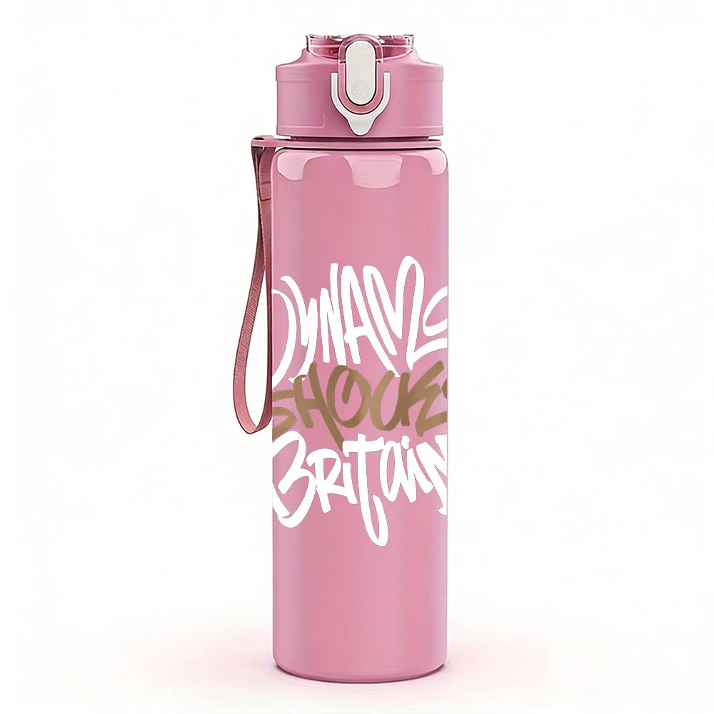 1PC Brown rough script handwritten text print 750ml colorful plastic sports water bottle leakproof pop up lid with straw for outdoor work home use