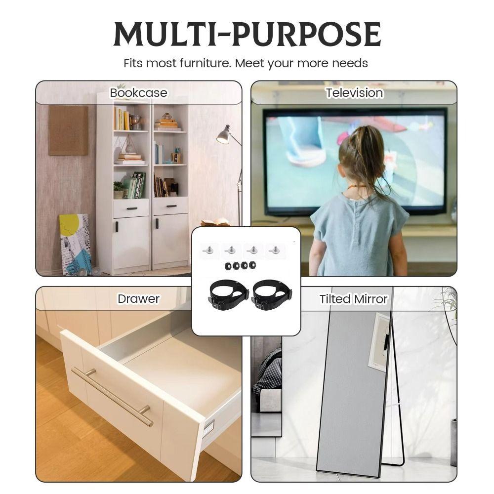 2Pcs Adjustable Furniture Mounting Strap Kit Durable TV Harness for Baby Proofing