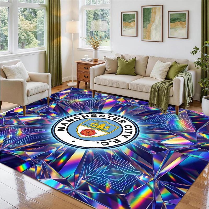 Manchester City Design Crystal Velvet Rug Soft Decorative Mat for Bedroom Entrance
