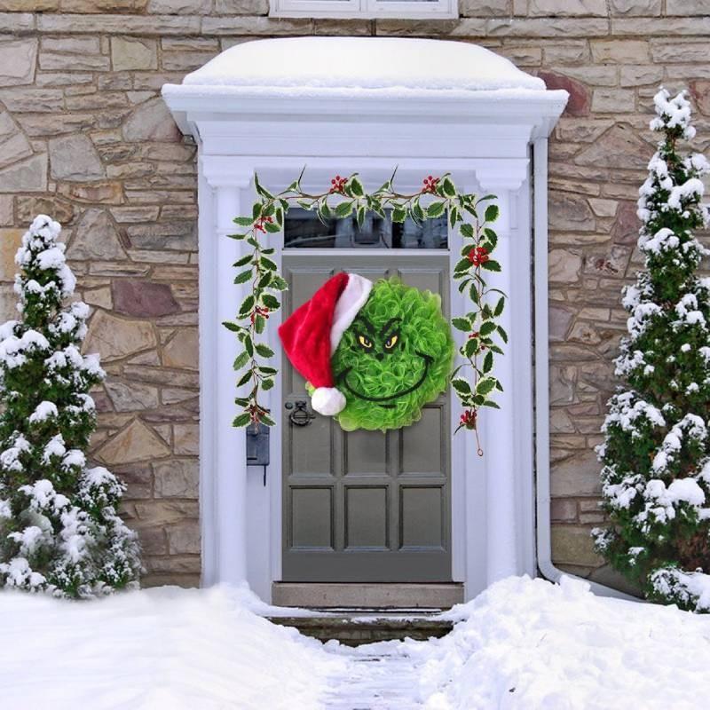 New Grinch Green Monster Plush Christmas Wreath Adorned Festive Holiday Decoration