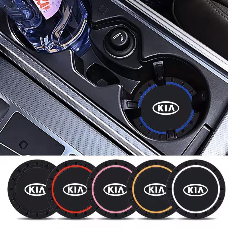 NCUD9 2PCS Car Coasters Water Cup Slots Non-Slip Mat Waterproof Cup Pad For Kia Morning Picanto Rio Stonic Sportage Ceed Optima Forte