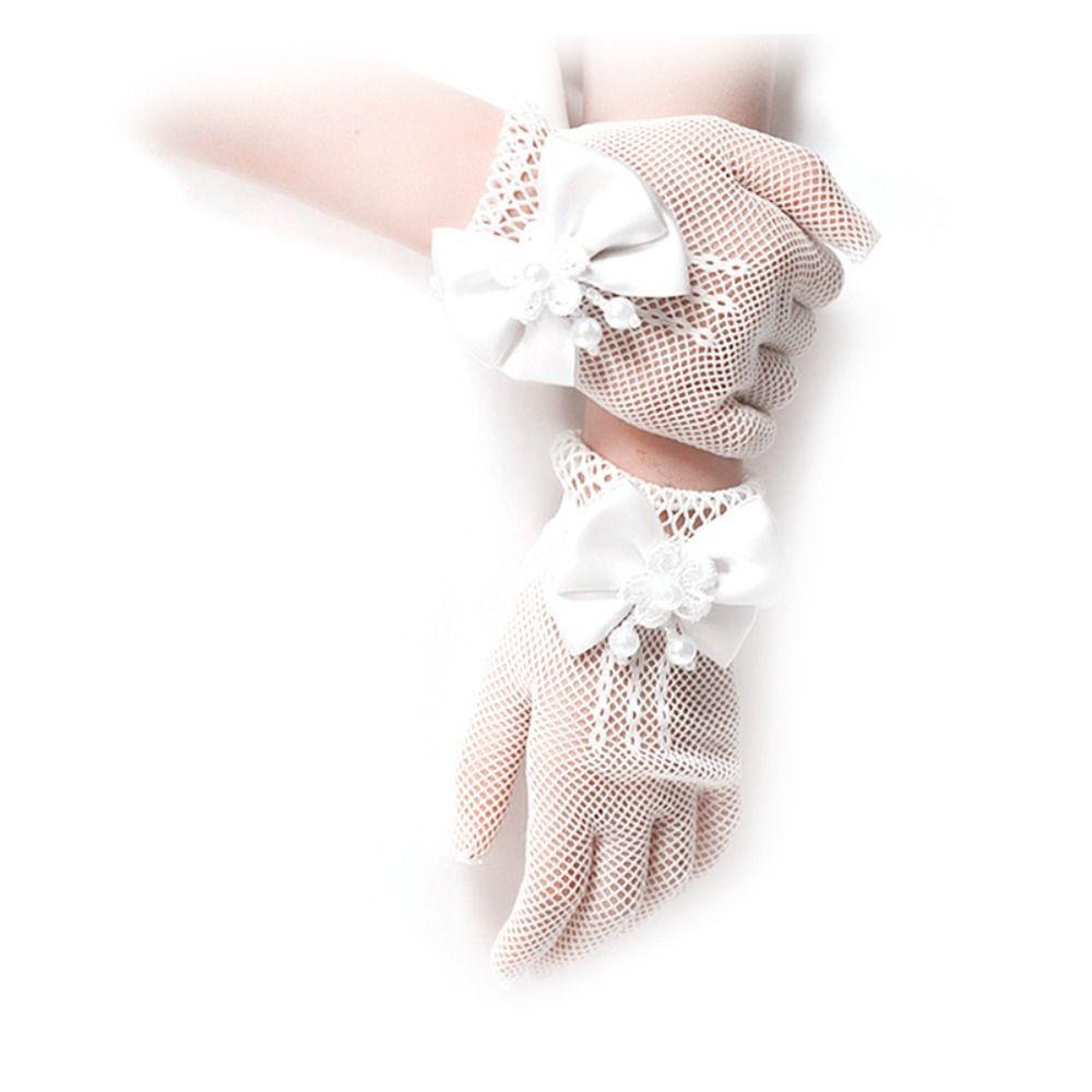 Bow Knot Lace Mesh Gloves Short Etiquette Dress Gloves Holiday Princess Birthday Party Gloves