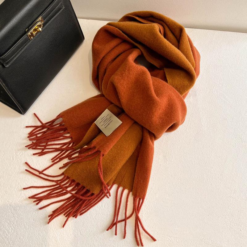 100% Wool Winter Narrow Scarf for Men's and Women's Universal Warm Solid Color Scarf and Cold-Proof Scarves Poncho
