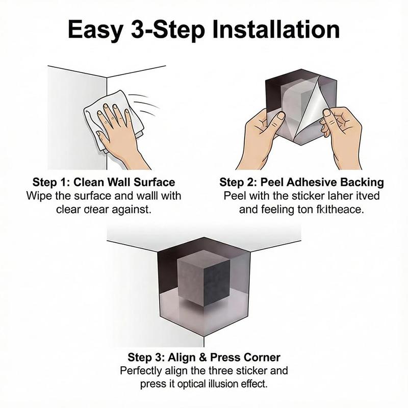 3D Three-Dimensional Optical Illusion Corner Wall Decal Large Removable Peel Stick Art Modern Home Decor For Living Room Office